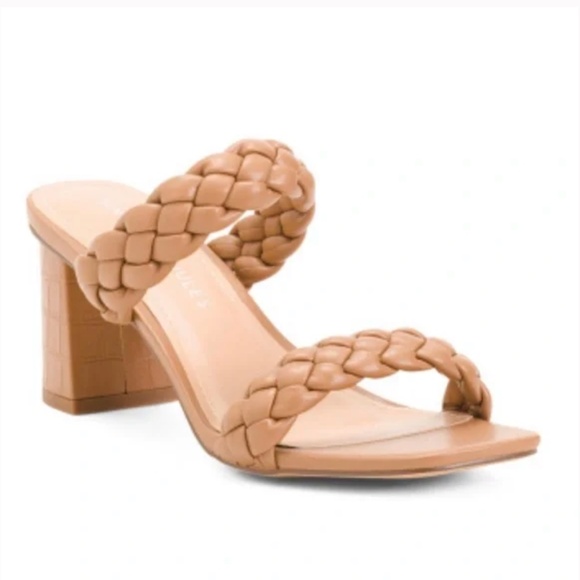 Sincerely Jules Tan Faux Leather Braided Mule Block Heels Sandals Size 9M - Picture 1 of 13